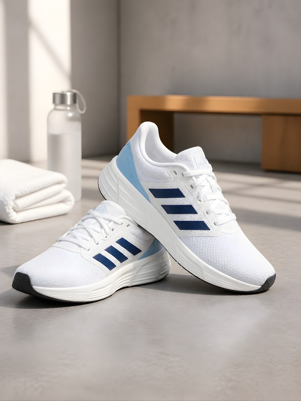 NEW Adidas Galaxy 6 Men's Cloudfoam Running Shoes Size 10 White Blue 3 Stripes